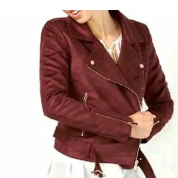 LC Lauren Conrad Runway collection Faux Suede Moto Jacket. Color Wine. Size 4 - Picture 4 of 15